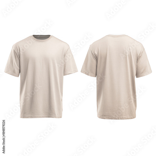 Cream t shirt front and back isolated on transparent background
