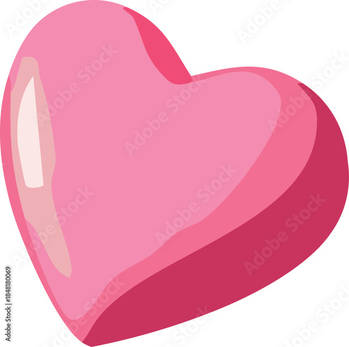 A glossy pink heart-shaped illustration with smooth layered shading and a minimalist cartoon style