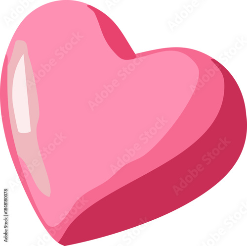 A glossy pink heart-shaped illustration with smooth layered shading and a minimalist cartoon style