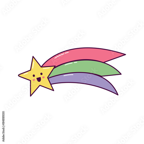 Cute shooting star with rainbow trail illustration in hand drawn style