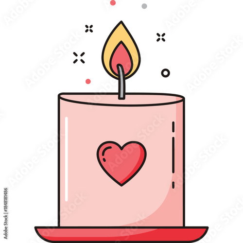 Charming Pink Candle with Heart Design and Burning Flame for Romantic Settings and Decorative Purposes