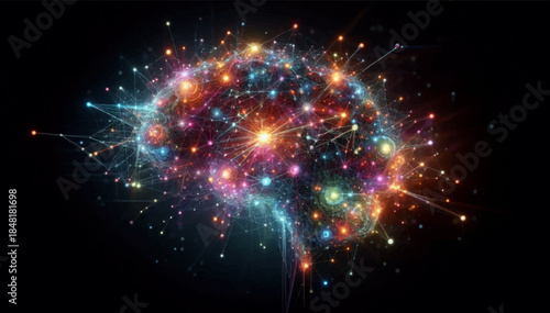 A complex network of luminous nodes and connections that mimic brain activity or network connections is ideal for IT topics and modern presentations. Vector. EPS_03.