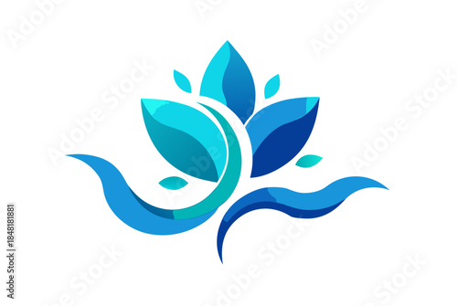 digital art flower logo with cyan to blue gradie