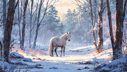 雪と馬　AI生成素材