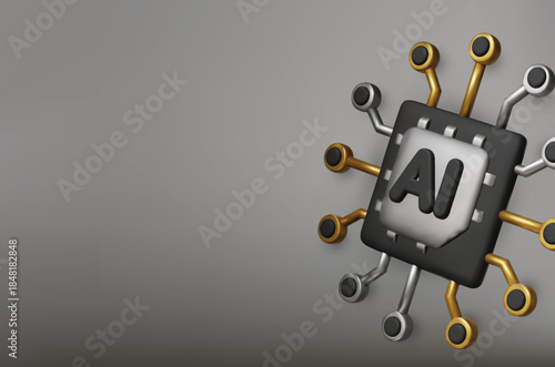3d Vector AI Chip, AI in science and business, Technology and engineering concept.
