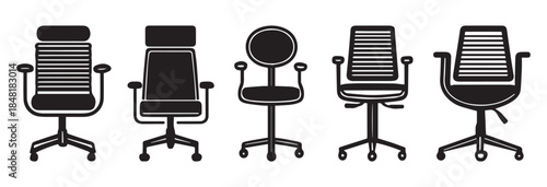 Office Chair Icon Set Vector Illustration for Workspace, Office, and Furniture Design