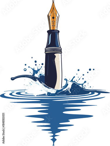 Fountain Pen Forming a Bridge Over Water, Symbolizing Creativity, Connection, and Innovative Design Concept