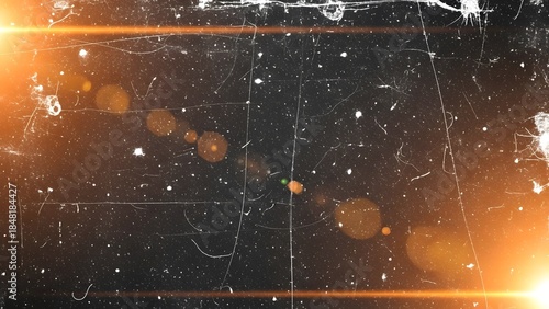 Cinematic grunge texture overlay with warm orange lens flares reflecting an authentic vintage film feel
