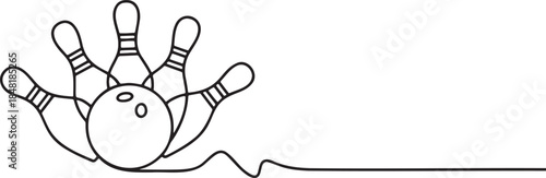 Continuous line drawing of bowling pins and ball striking them