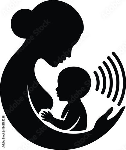 Mother and baby protection icon, safeguarding symbol, family security logo