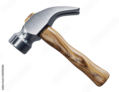 Hammer with Wooden Handle, Isolated Cut Out Tool for Construction, Carpentry, and DIY Projects