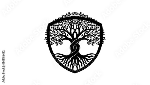 Tree of Life Emblem: A stylized emblem, depicting the Tree of Life within a protective shield. The intricate design showcases the interconnectedness of roots and branches, symbolizing growth, wisdom.