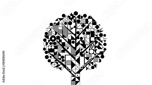 Geometric Tree Illustration: A unique digital illustration of a tree composed of geometric shapes, creating a visually striking and abstract representation.