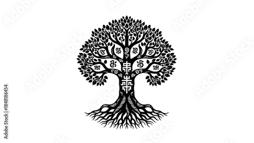 Tree of Life Emblem: A detailed, stylized representation of the Tree of Life. The image evokes themes of growth, connection, and the interconnectedness of all living things.