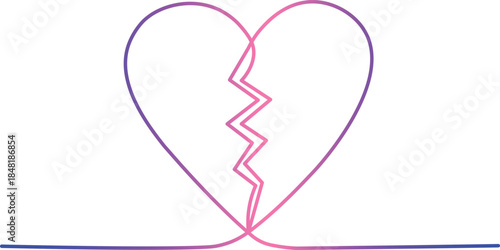  A continuous single line forming a broken and healed heart concept, with slight asymmetry for emotional depth..
