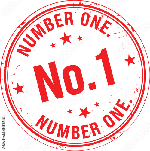 Red number one stamp with stars on white background