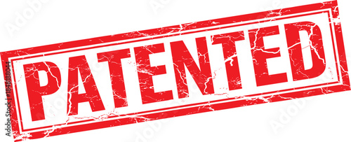 Red patented stamp on white background