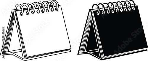 Desk calendar vector illustration icon silhouette set. 