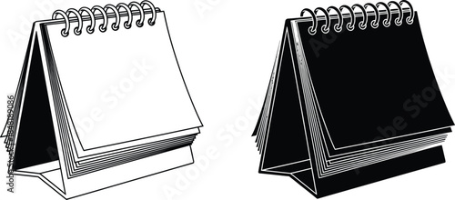 Desk calendar vector illustration icon silhouette set. 