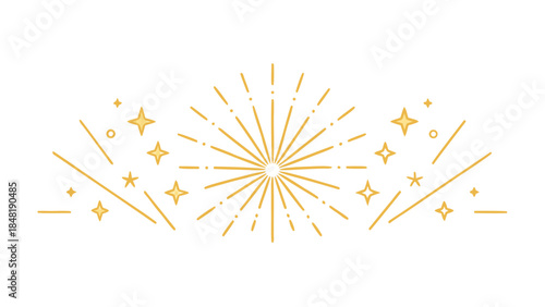 Gold fireworks burst against a white background, creating a festive and celebratory atmosphere..eps