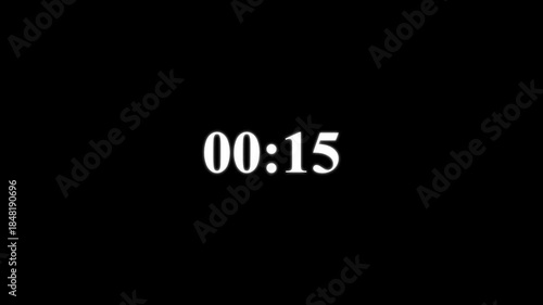 White digital timer showing 20-0 seconds on black background, Countdown timer from 20 to 0 seconds.