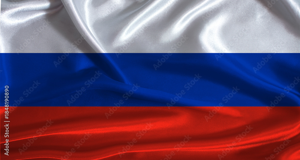 Fototapeta premium Russia flag with cloth textured background. National flag of Russia with realistic texture