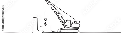 One continuous line drawing of mobile crane in the site project. one line Art icon drawing