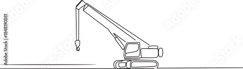 One continuous line drawing of mobile crane in the site project. one line Art icon drawing