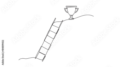 A ladder leading to a trophy simple line art on transparent background silhouette