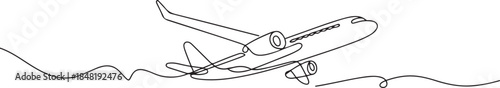 One continuous line drawing of airplane as air vehicle and transportation Vector illustration. one line Art icon drawing