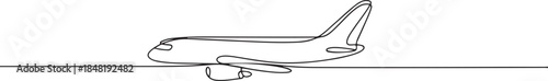 One continuous line drawing of airplane as air vehicle and transportation Vector illustration. one line Art icon drawing