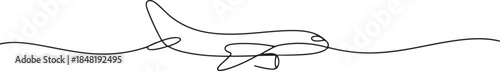 One continuous line drawing of airplane as air vehicle and transportation Vector illustration. one line Art icon drawing