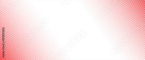 Red color halftone gradient texture. Vanishing cartoon polka dot background. Repeating dotted gradation pattern. Fading comic pop art overlay backdrop. Raster halftone effect wallpaper. Vector