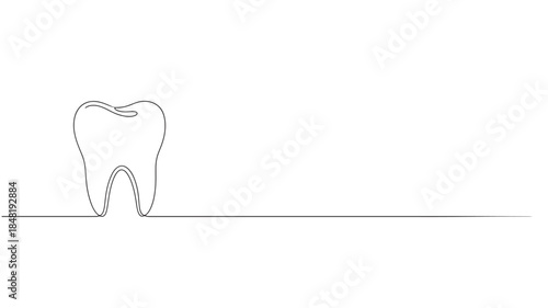 Minimalist tooth outline drawing single line art style on transparent background silhouette