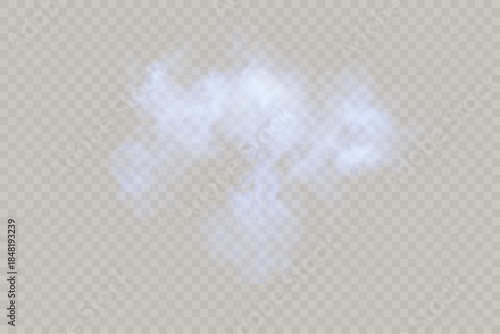 Soft white smoke cloud with misty haze, isolated overlay effect for atmosphere, steam, vapor and fog in designs, compositions and illustrations.