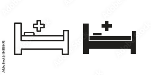Hospital bed icon for website, thin line icons. vector logo design
