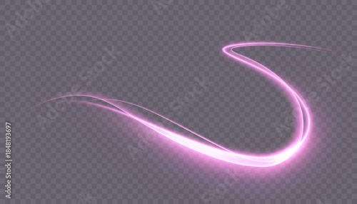 Bright glowing LED strip of purple-pink color on a transparent background.
