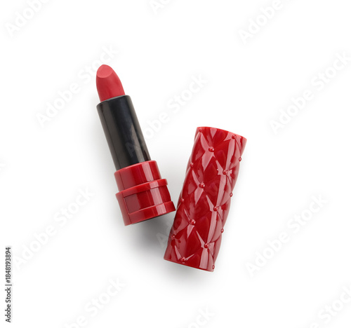 Bright red lipstick on whit...