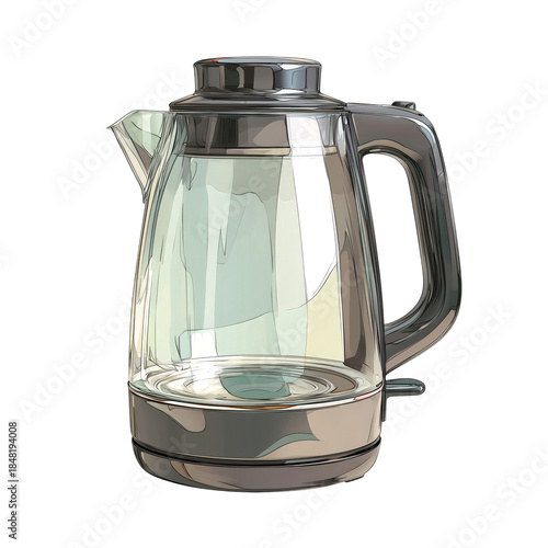 Glass Kettle Stands on a Kitchen Counter Ready for Boiling Water in Morning L...