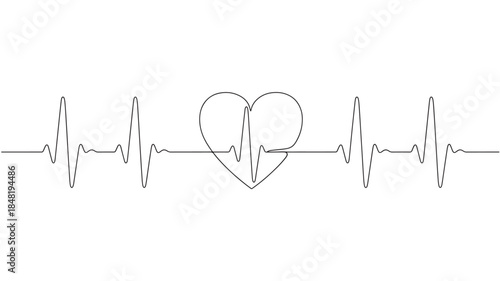 Heartbeat forming a love heart shape line art design on transparent background silhouette