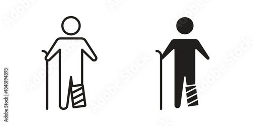 Man with broken leg icon for website, thin line icons. vector logo design