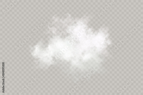 Fog, smoke, isolated realistic smoke texture effect on a transparent light background. Vector smoke, steam, and fog effects for design and illustrations.