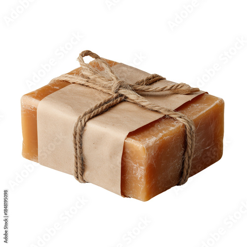 Handmade Soap Wrapped in Twine on a White Background for Natural Beauty Purposes
