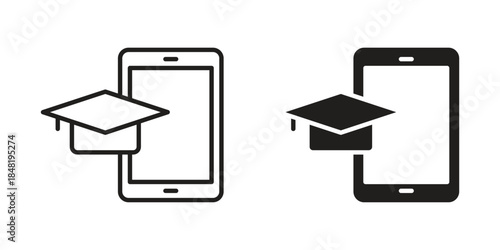 Mobile learning icon for website, thin line icons. vector logo design