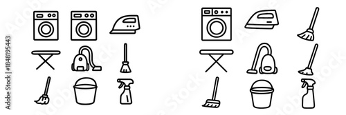 Essential household cleaning and laundry appliance icons for user interface design