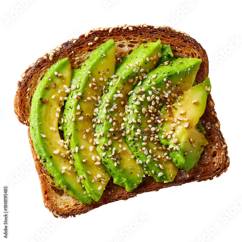 Slices of Avocado on Brown Bread With Sesame Seeds on Top for a Healthy Snack...