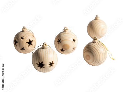 Wooden Christmas ornaments on black background natural craft
