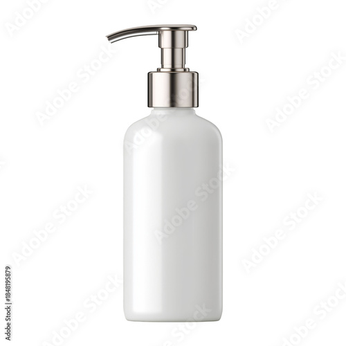 White Pump Bottle Placed on a White Background for Personal Care or Cosmetic Use