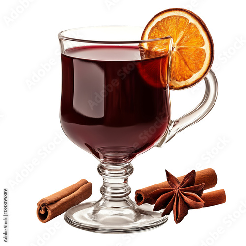 Warm Drink With Spices Made From Fruit Served in Glass With Cinnamon Sticks a...
