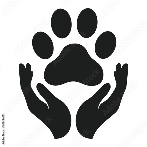 This black silhouette illustration features a vector design of animal paw prints and baby footprints, creating a pattern of tracks and artful imprints that trace a walking step concept